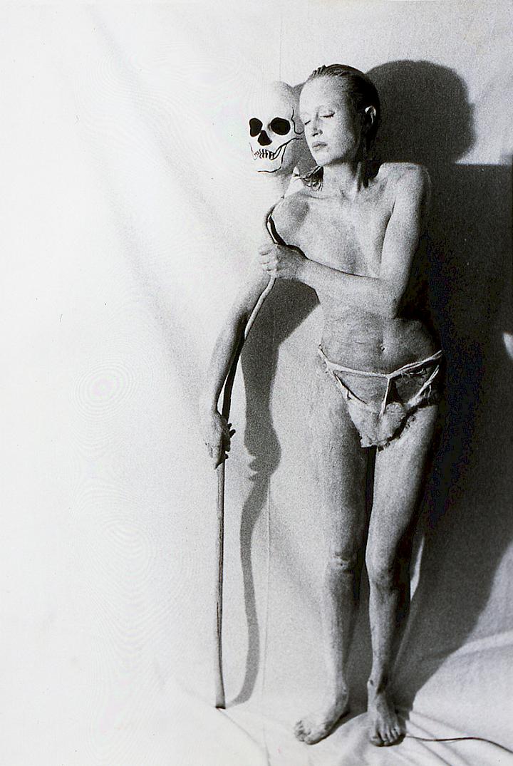 Birgit Jürgenssen, Death Dance with Maiden, 1979–1980 (Estate No. ph10). B/W photograph, 40 x 29,5 cm. THE VERBUND COLLECTION, Vienna. Photo: pixelstorm