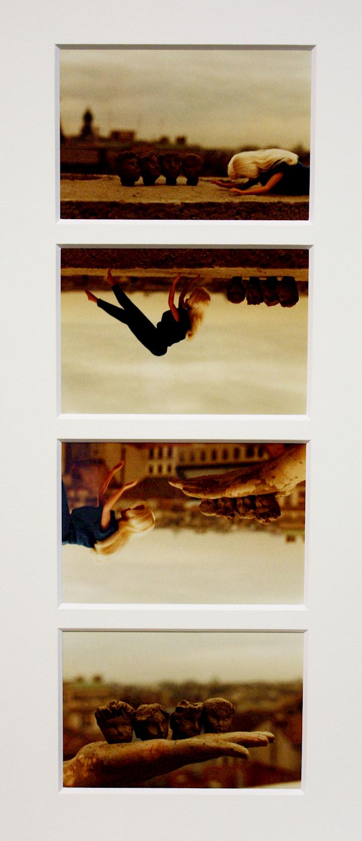 Birgit Jürgenssen, Artist (female) meeting gallerists (female), 1984, 4 colour photographs mounted on glass, each 9 x 13 cm (Estate Nr. ph1612).