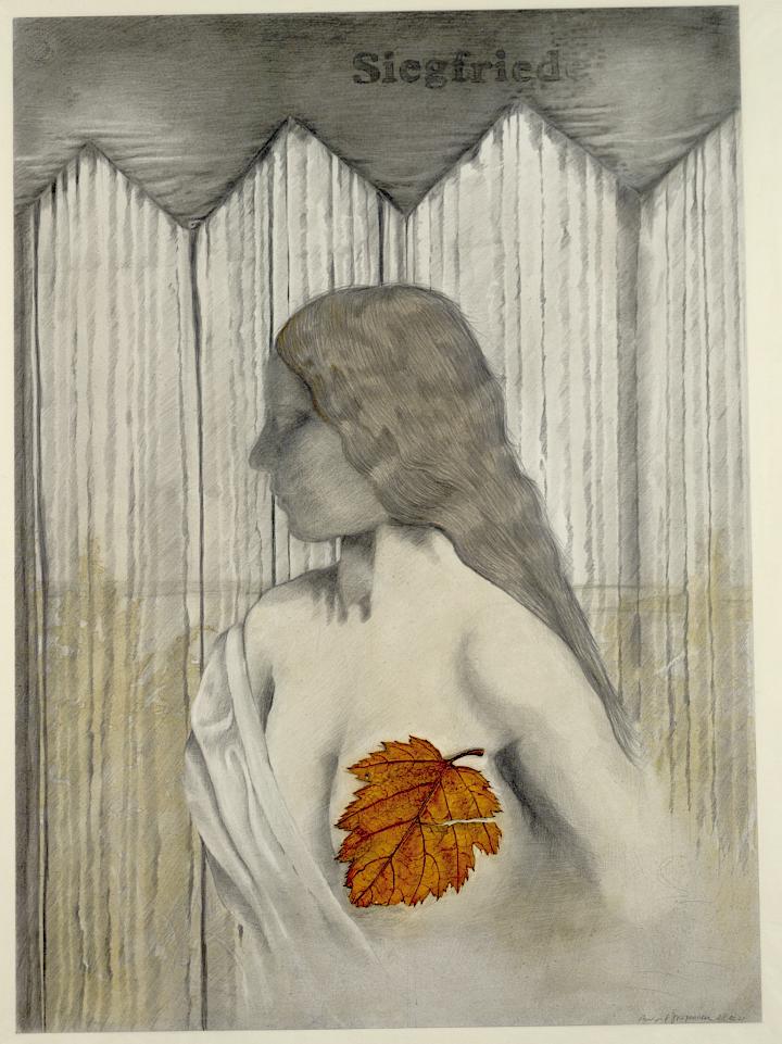 Birgit Jürgenssen, Siegfriede, 1975, pencil, colored pencil, 62.5 x 44.9 cm (Estate No. z929). Credits: ALBERTINA, Vienna.